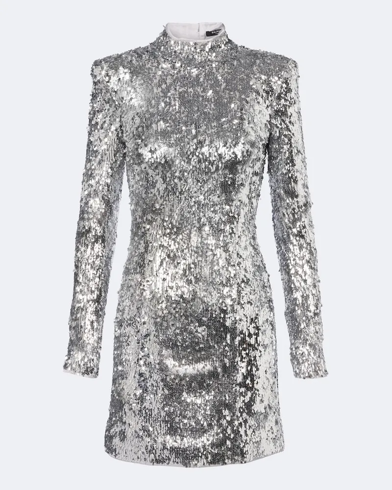 Balmain Minikleid mit Pailletten Silber