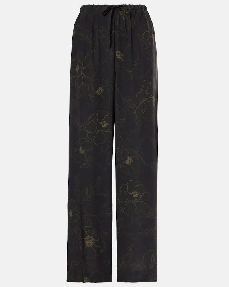 Dries van Noten Gerade Hose aus Seide Schwarz