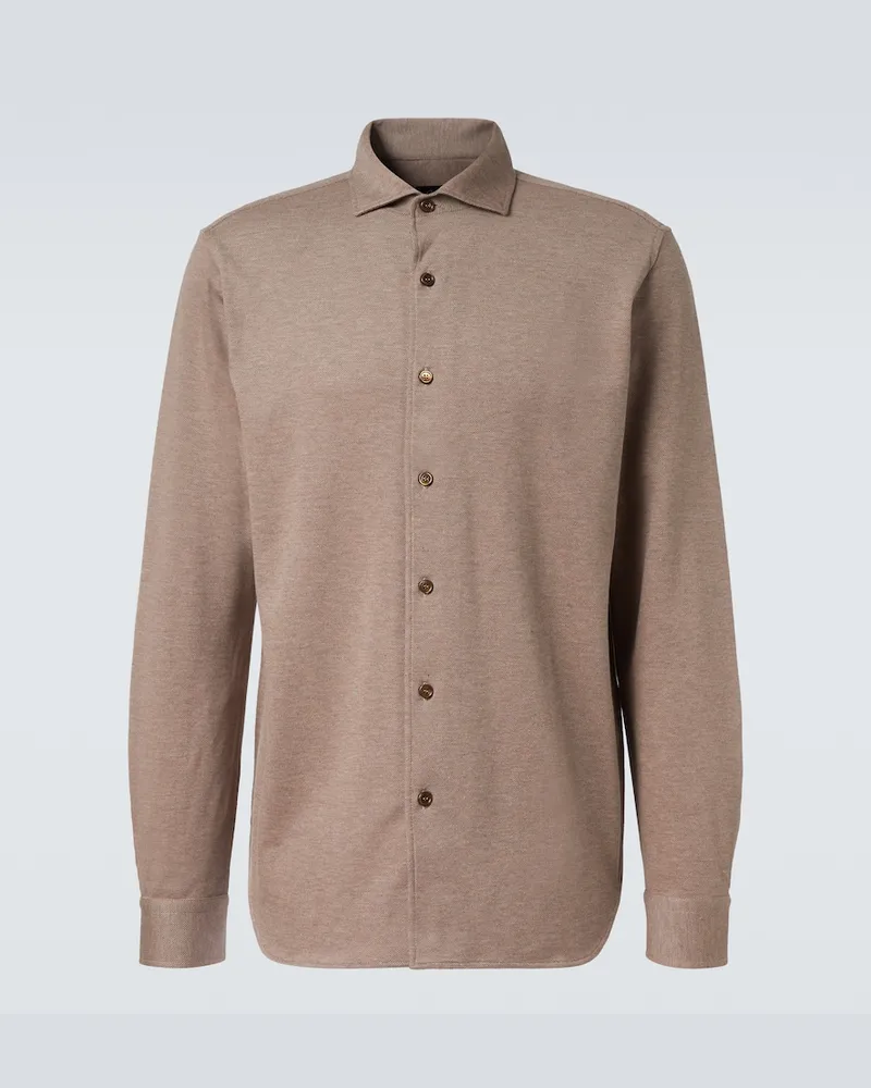 Brioni Hemd aus Baumwoll-Piqué Braun