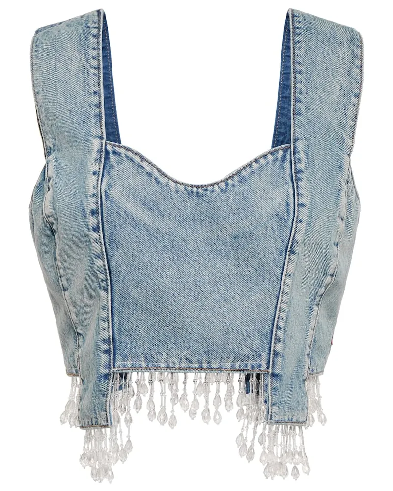 Ganni Verziertes Cropped-Top aus Denim Blau