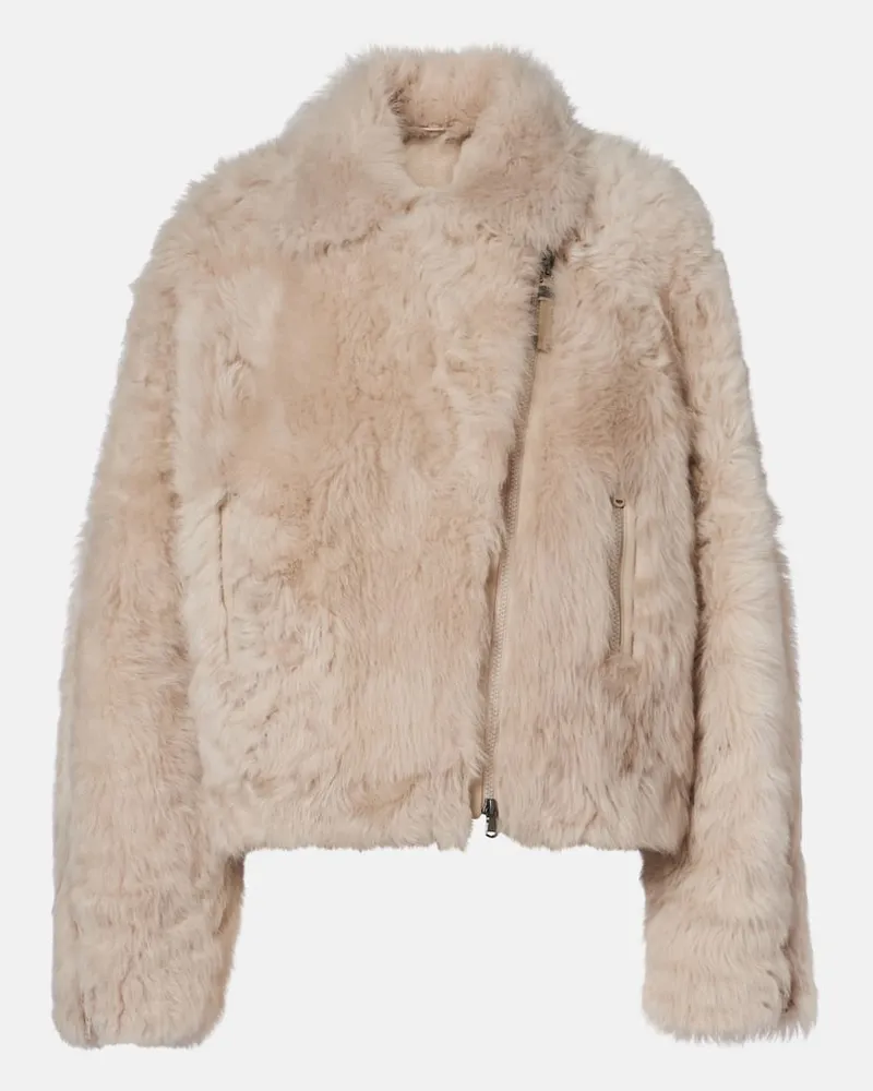 Brunello Cucinelli Lederjacke aus Shearling Beige