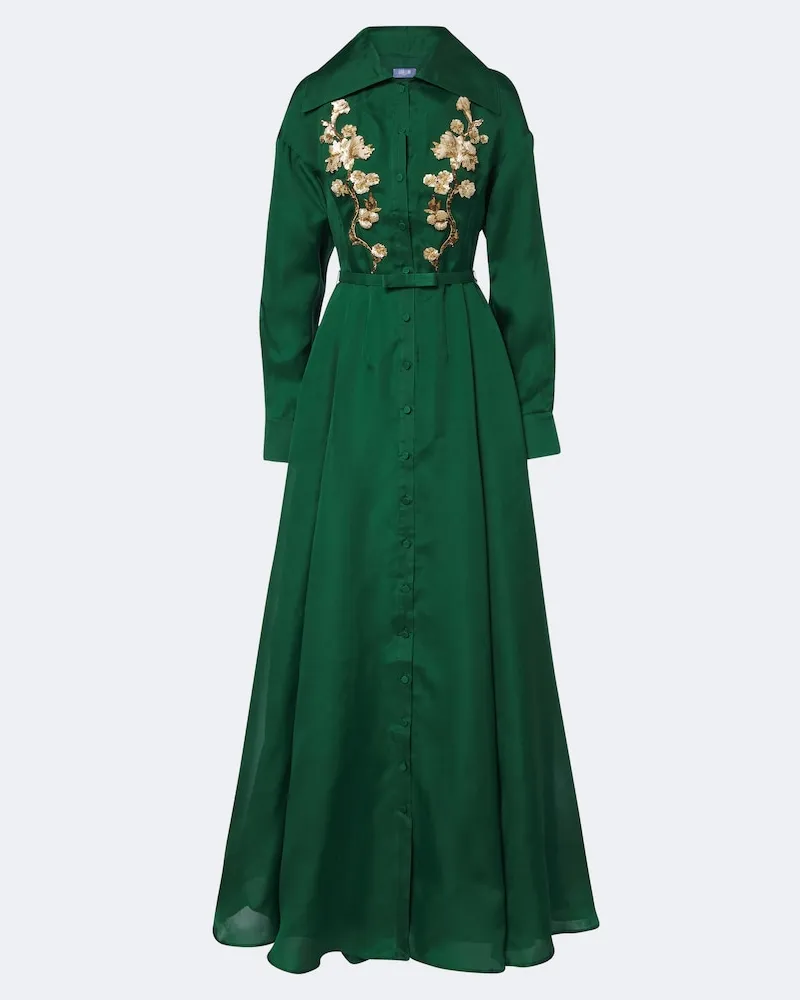 LEO LIN Verzierte Robe Josephine aus Seide Grün