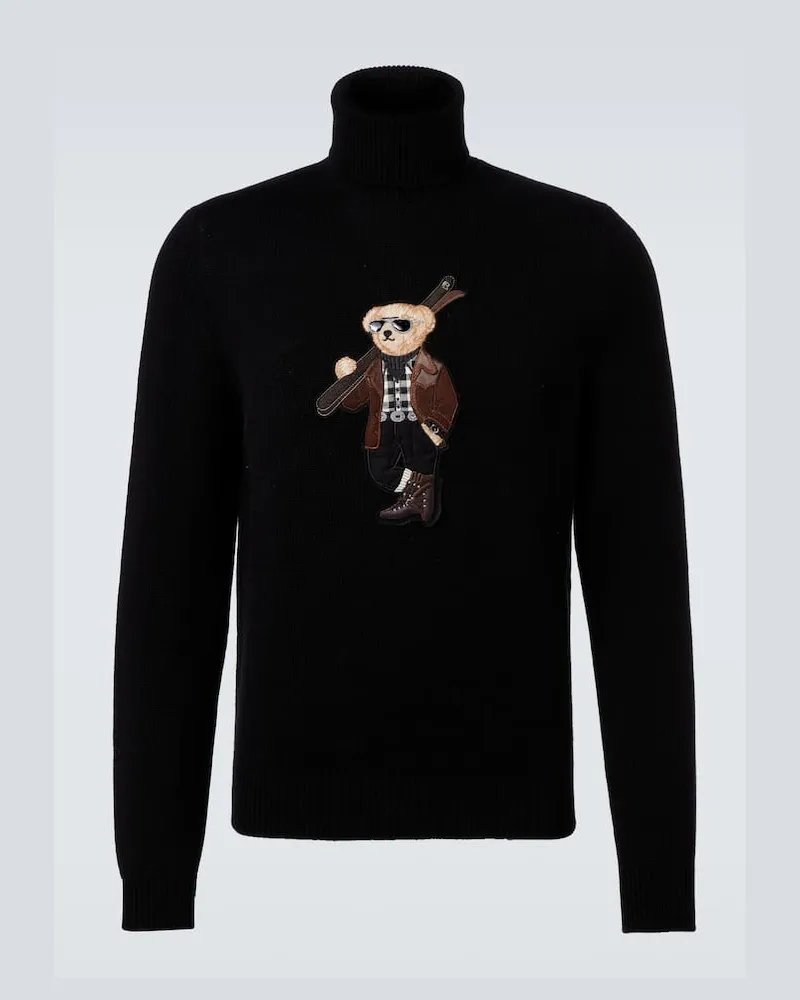 Ralph Lauren Bestickter Rollkragenpullover aus Kaschmir Schwarz