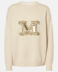 Max Mara Verzierter Pullover aus Wolle und Kaschmir Beige