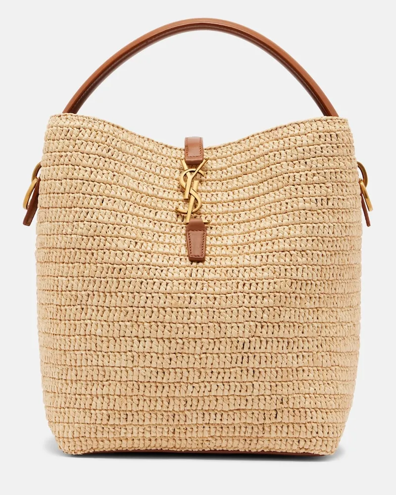 Saint Laurent Bucket Bag Le 37 aus Raffiabast mit Leder Neutral