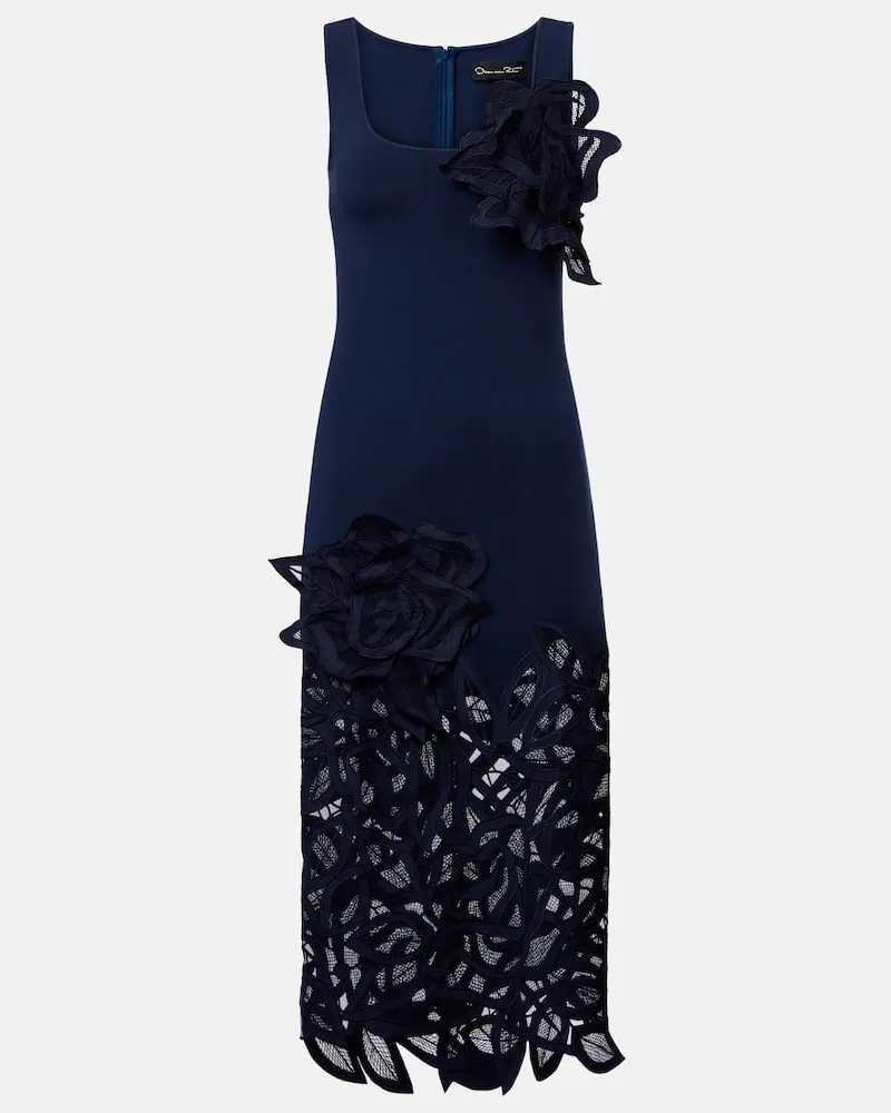 Oscar de la Renta Midikleid aus Spitze Blau