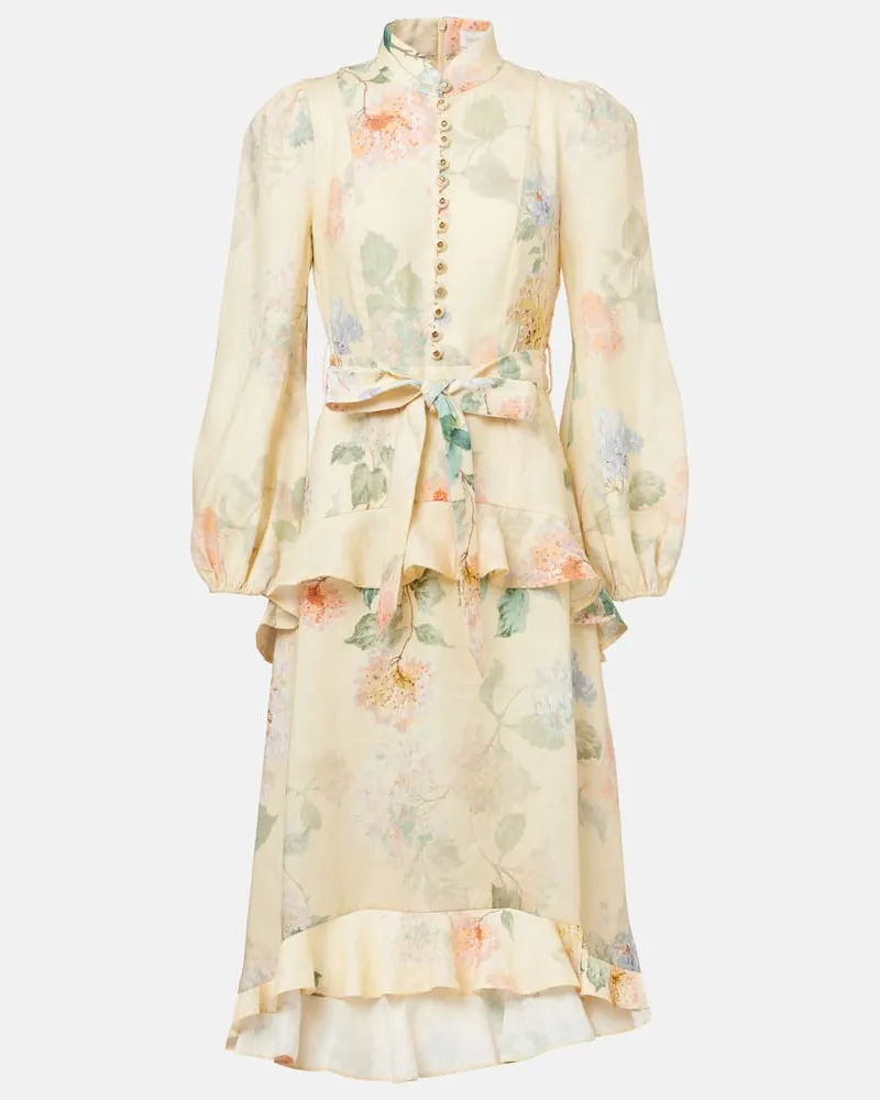 Zimmermann Midikleid Illuminate aus Leinen Gelb