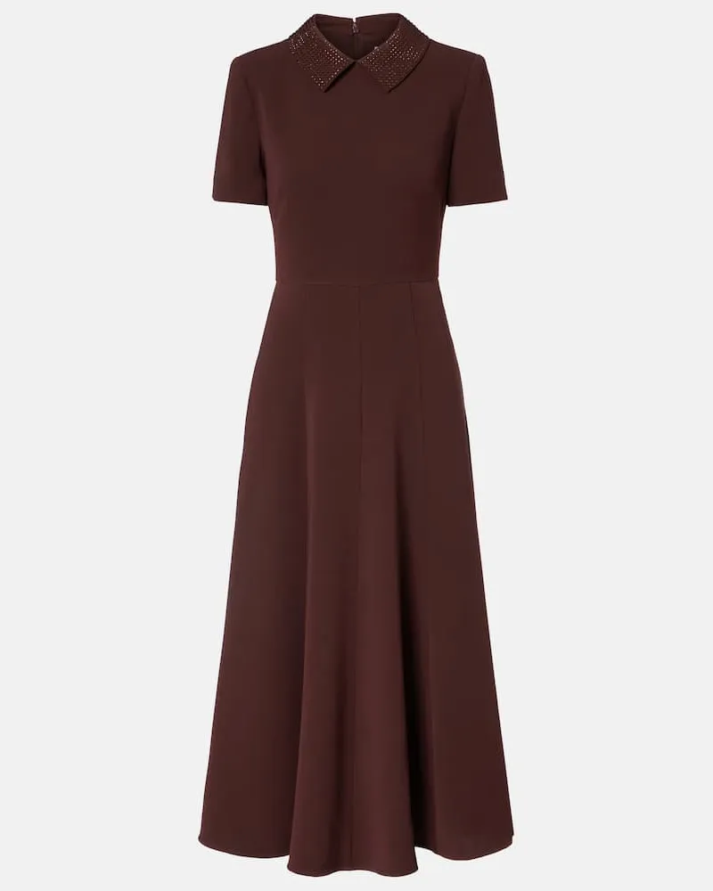 Roland Mouret Midikleid aus Cady mit Kristallen Braun