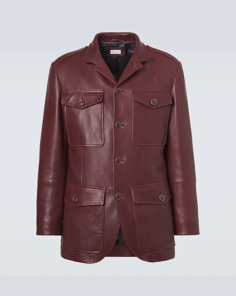 Brunello Cucinelli Feldjacke aus Leder Burgunderrot