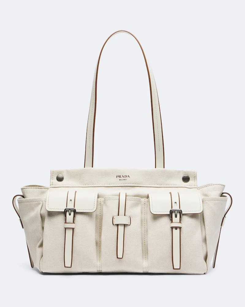 Prada Tote Bag Route Large aus Canvas mit Leder Beige