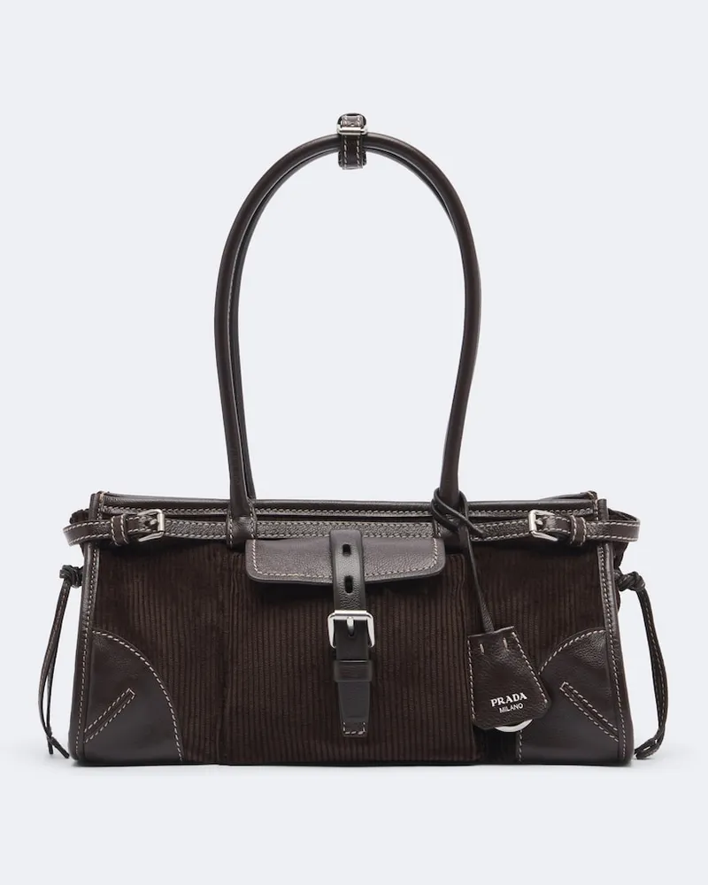 Prada Schultertasche Prada Bonnie Medium aus Cord Braun