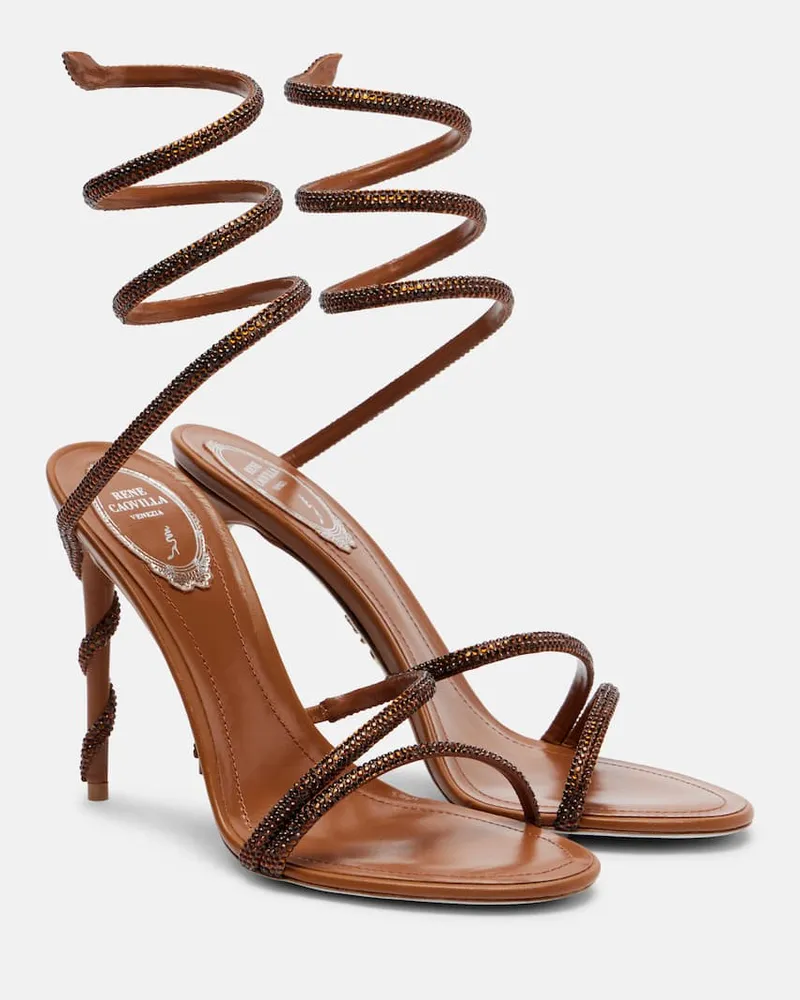 René Caovilla Sandalen Margot aus Satin mit Kristallen Braun