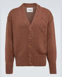 Jil Sander Bestickter Cardigan aus Strick Braun