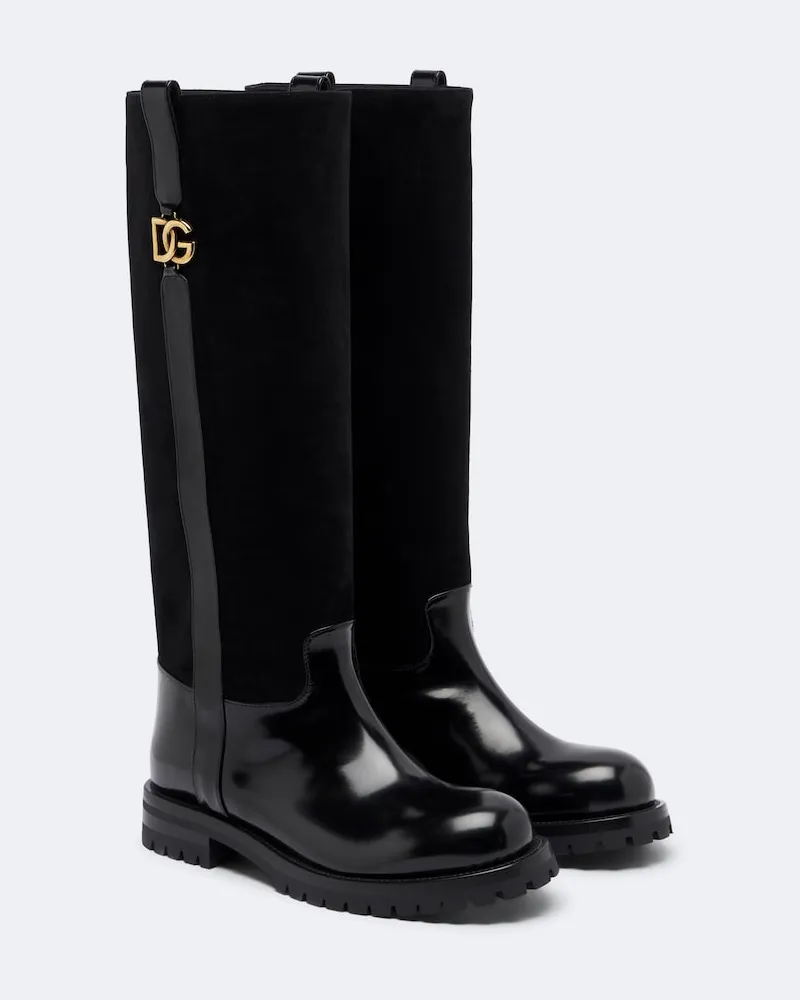 Dolce & Gabbana Stiefel DG aus Leder und Veloursleder Schwarz