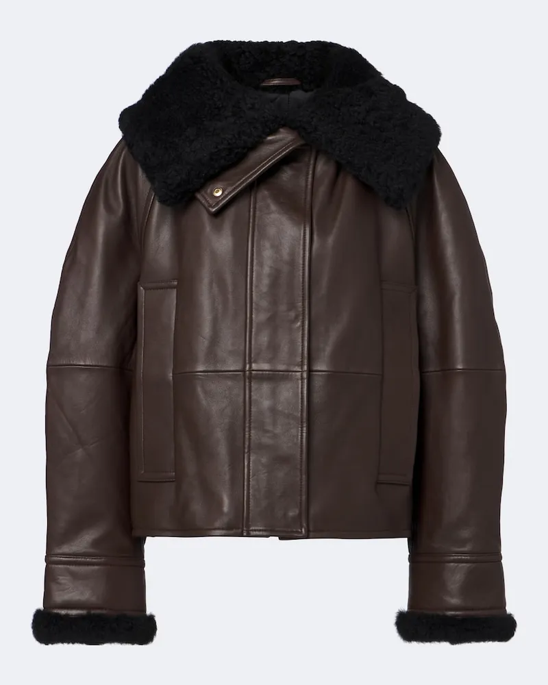 SPORTMAX Wattierte Jacke aus Leder mit Shearling Braun