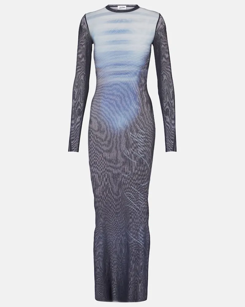 Jean Paul Gaultier Bedrucktes Maxikleid La Male aus Mesh Blau