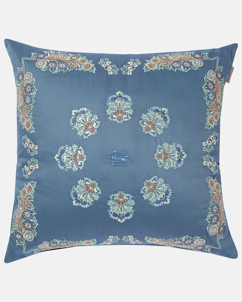 Etro Besticktes Kissen aus Baumwollsatin Blau