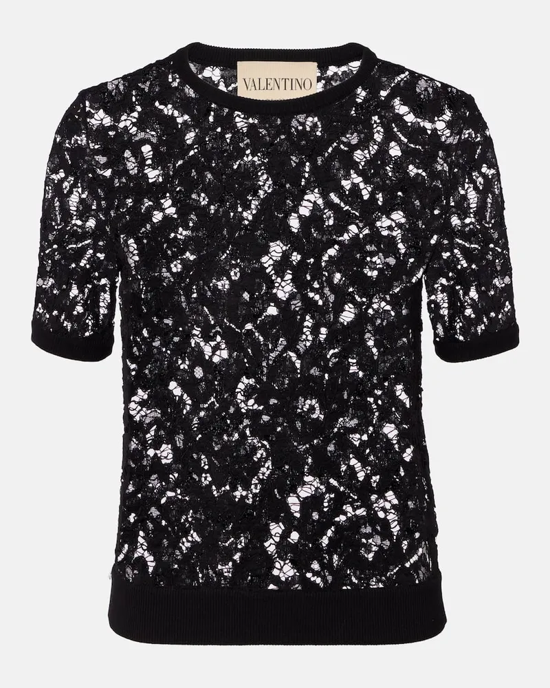 Valentino Garavani Top aus Spitze Schwarz