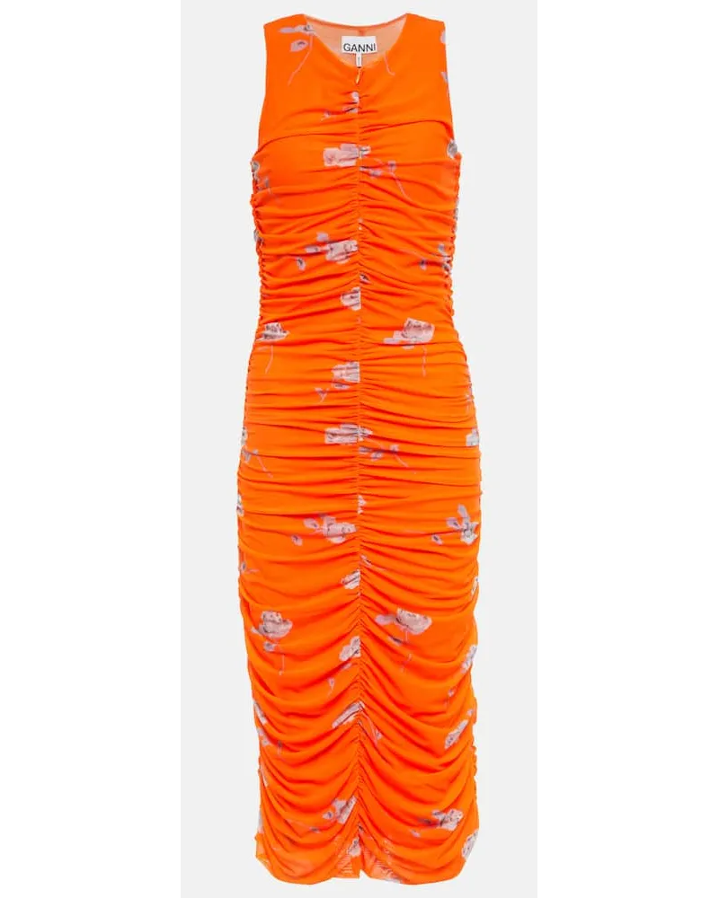 Ganni Bedrucktes Midikleid Orange
