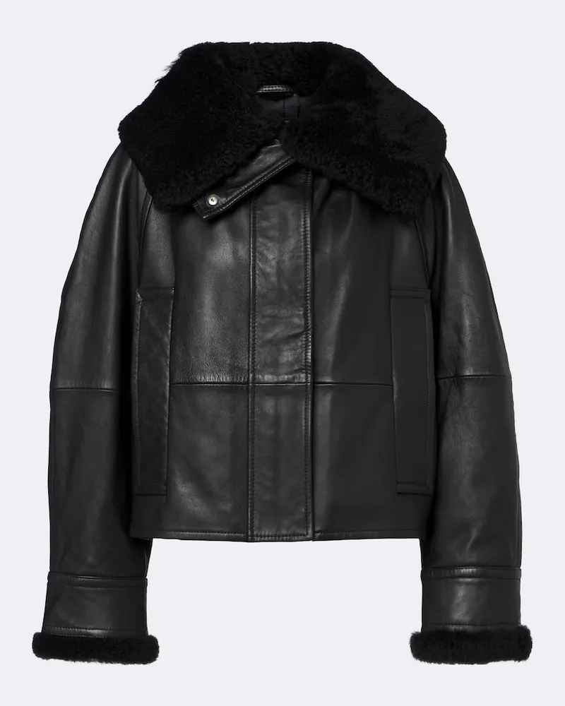 SPORTMAX Wattierte Jacke aus Leder mit Shearling Schwarz