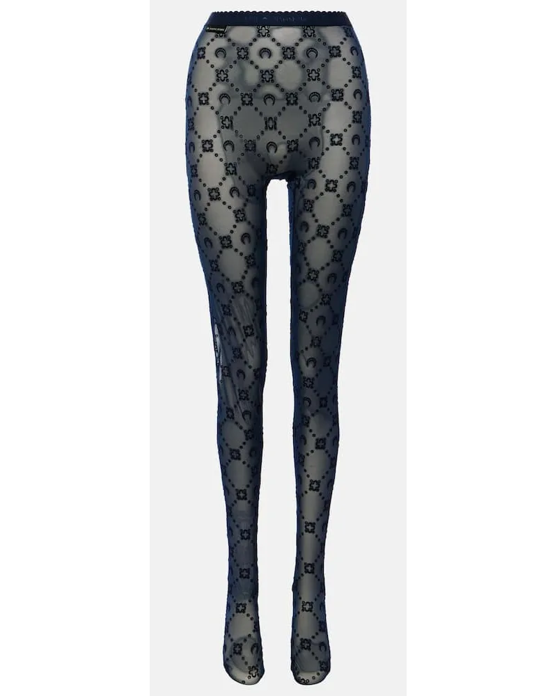 Marine Serre Strumpfhose Moon aus Mesh Blau