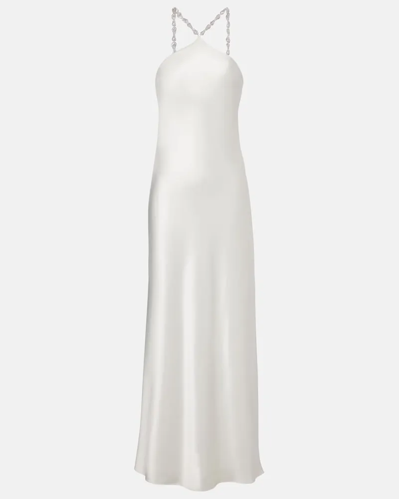 STAUD Robe Cadence aus Satin mit Zierperlen Weiß