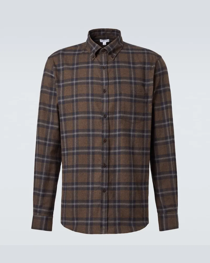 Sunspel Hemd aus Baumwollflanell Braun