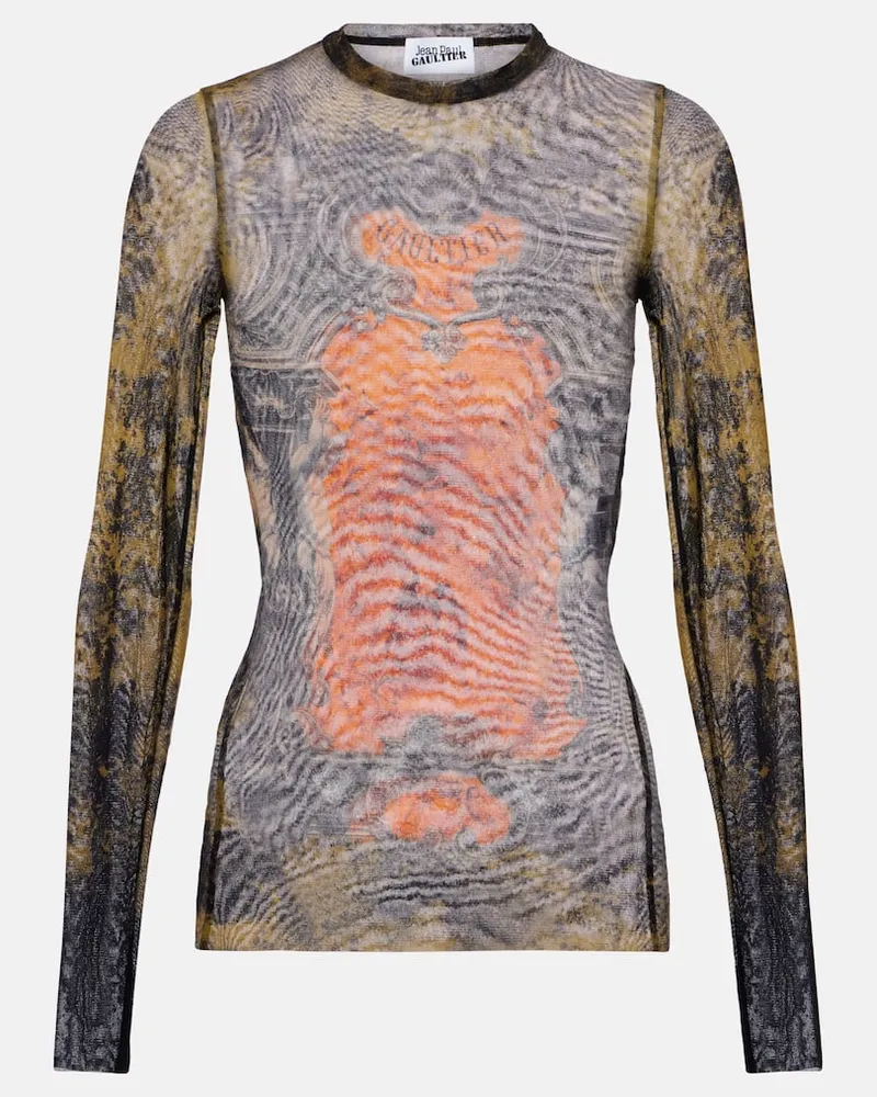 Jean Paul Gaultier Bedrucktes Top Medaillon aus Mesh Multicolor