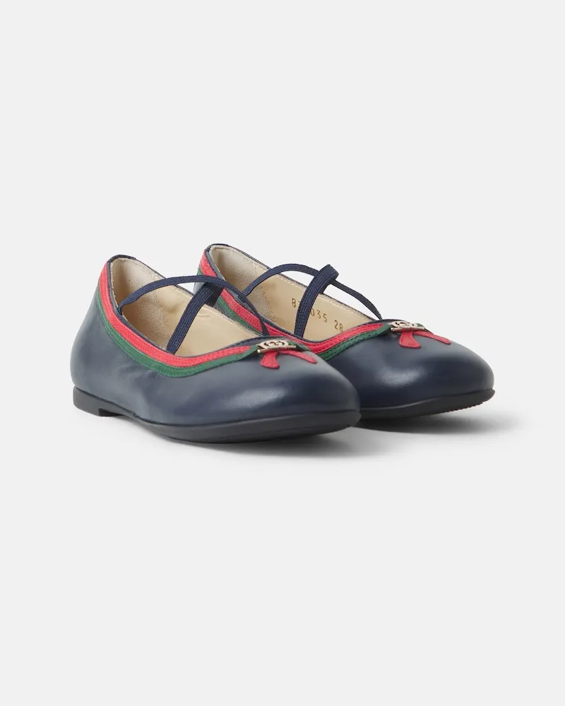 Gucci Ballerinas Web Stripe aus Leder Blau