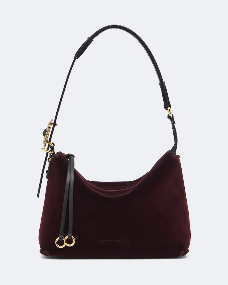 Etro Schultertasche Small aus Samt Burgunderrot