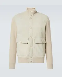 Brunello Cucinelli Jacke aus Veloursleder und Strick Beige