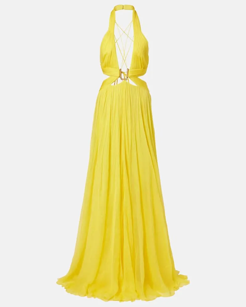 Roberto Cavalli Robe aus Seiden-Chiffon Gelb