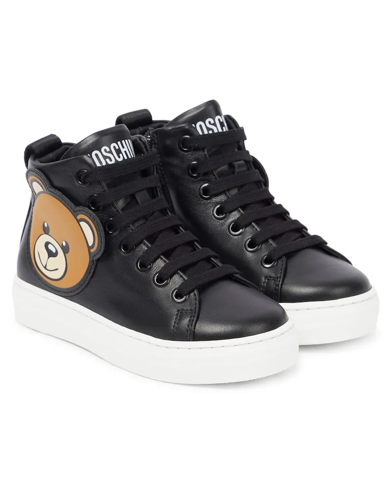 Moschino High-Top Sneakers aus Leder Schwarz