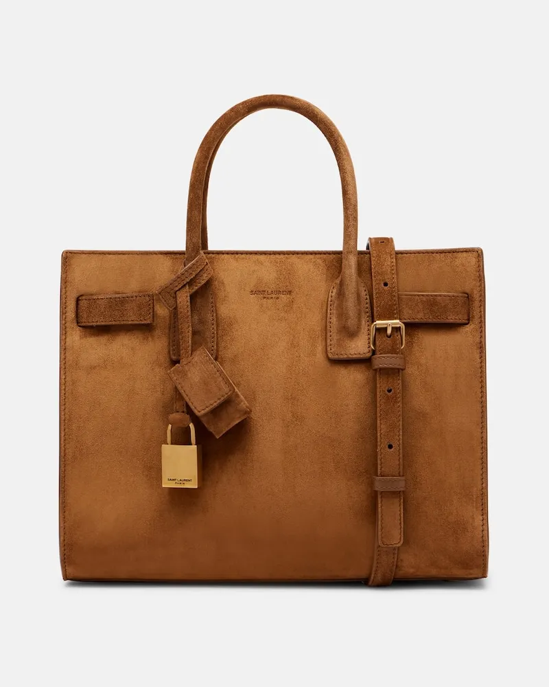 Saint Laurent Tote Bag Sac De Jour Mini aus Veloursleder Braun