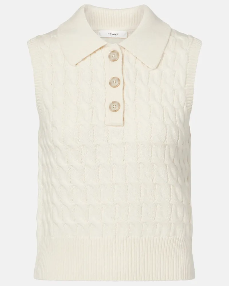 Frame Denim Pullunder The Cable Polo aus Wolle Beige