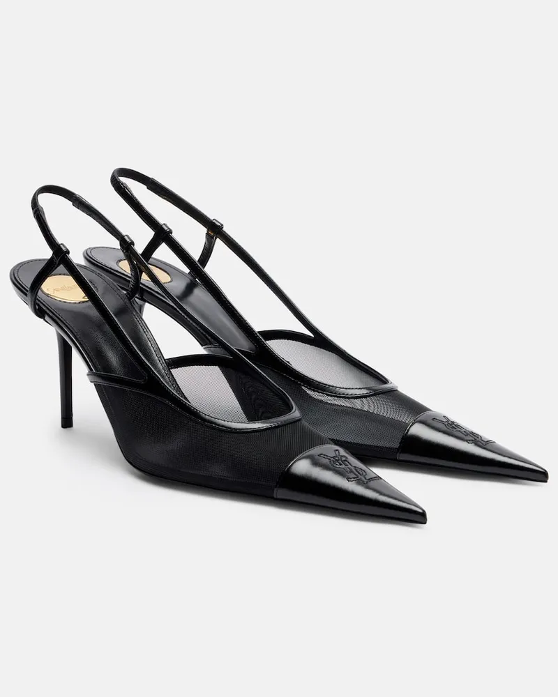 Saint Laurent Slingback-Pumps Renée 75 aus Mesh und Leder Schwarz