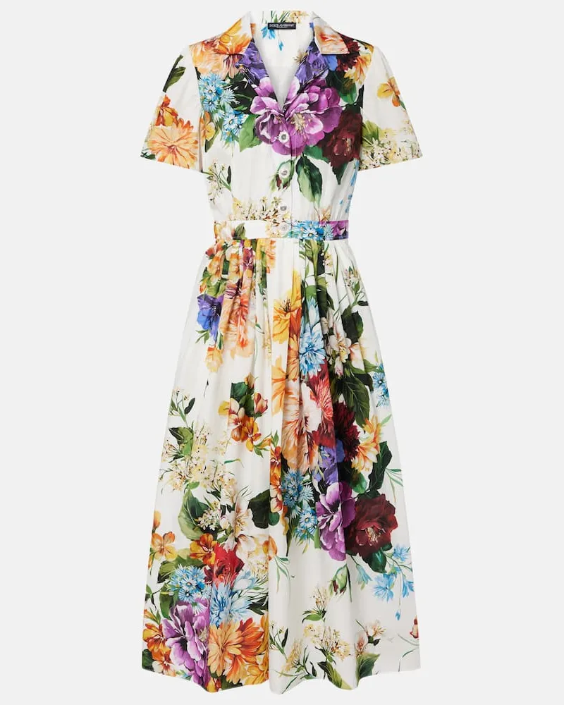 Dolce & Gabbana Hemdblusenkleid aus Baumwollpopeline Multicolor