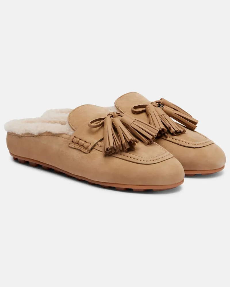 Hogan Slippers Hogan H693 aus Leder mit Shearling Beige