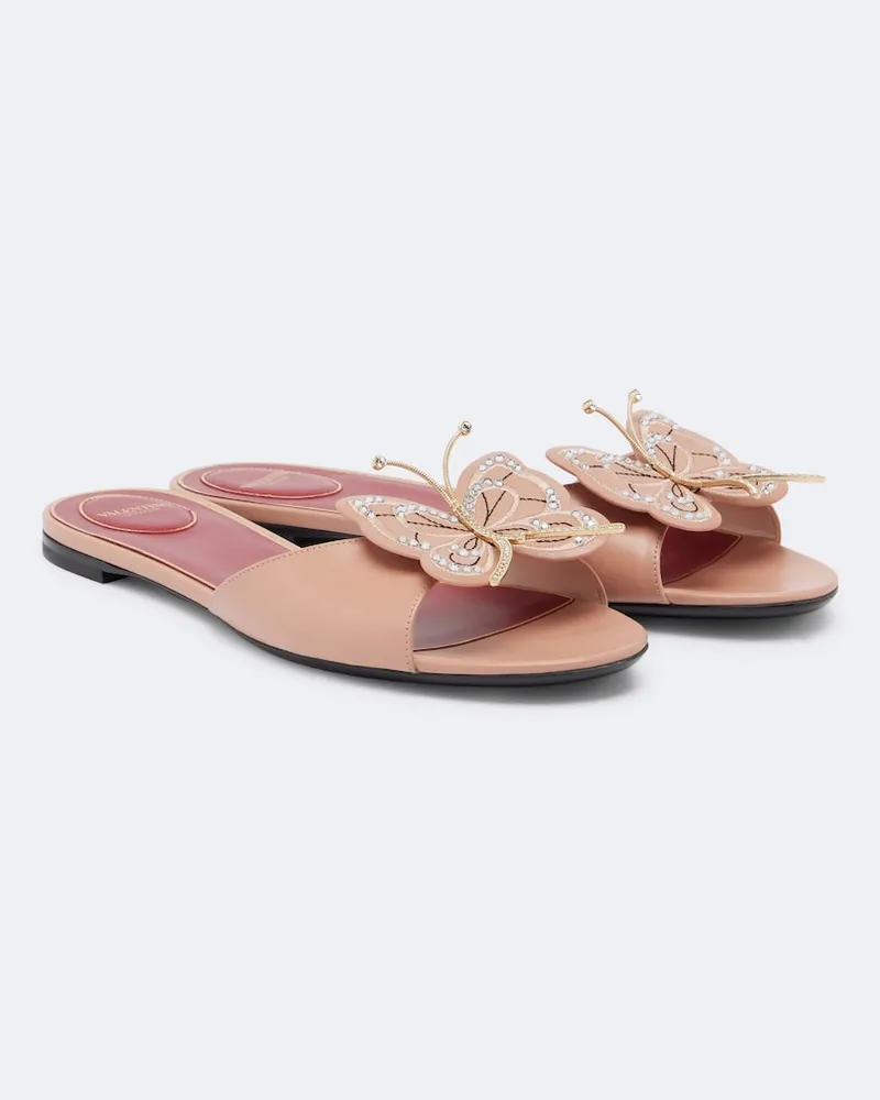 Valentino Garavani Verzierte Pantoletten Flutterby aus Leder Rosa