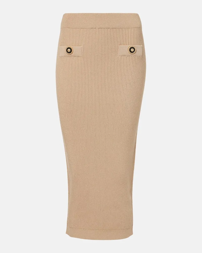 Balmain Bleistiftrock aus Rippstrick Beige