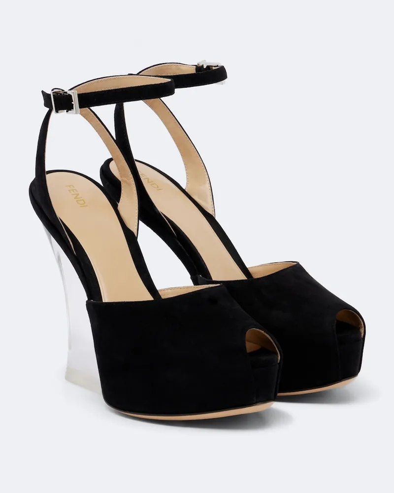 Fendi Peeptoe-Pumps aus Veloursleder Schwarz