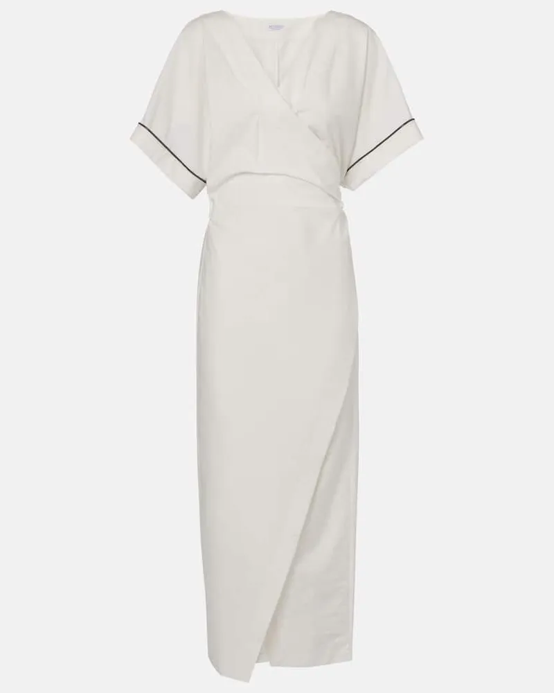 Brunello Cucinelli Wickelkleid Monili aus einem Baumwollgemisch Weiß