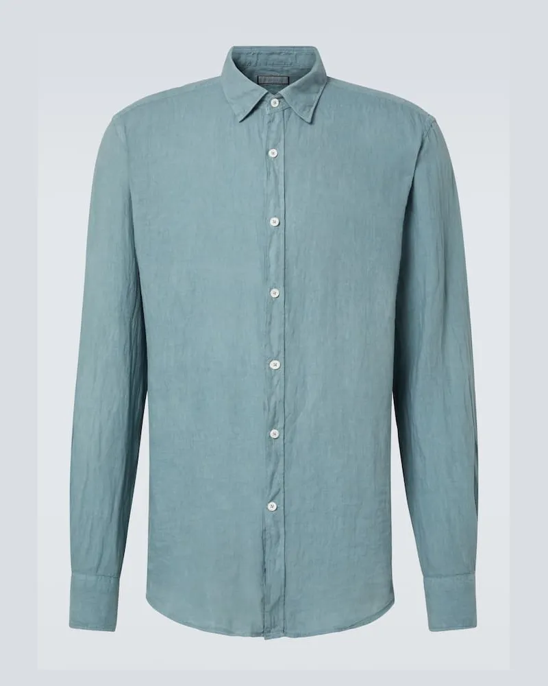 Canali Hemd aus Leinen Blau