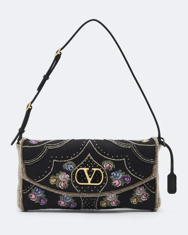 Valentino Garavani Verzierte Schultertasche DeVain Small Schwarz