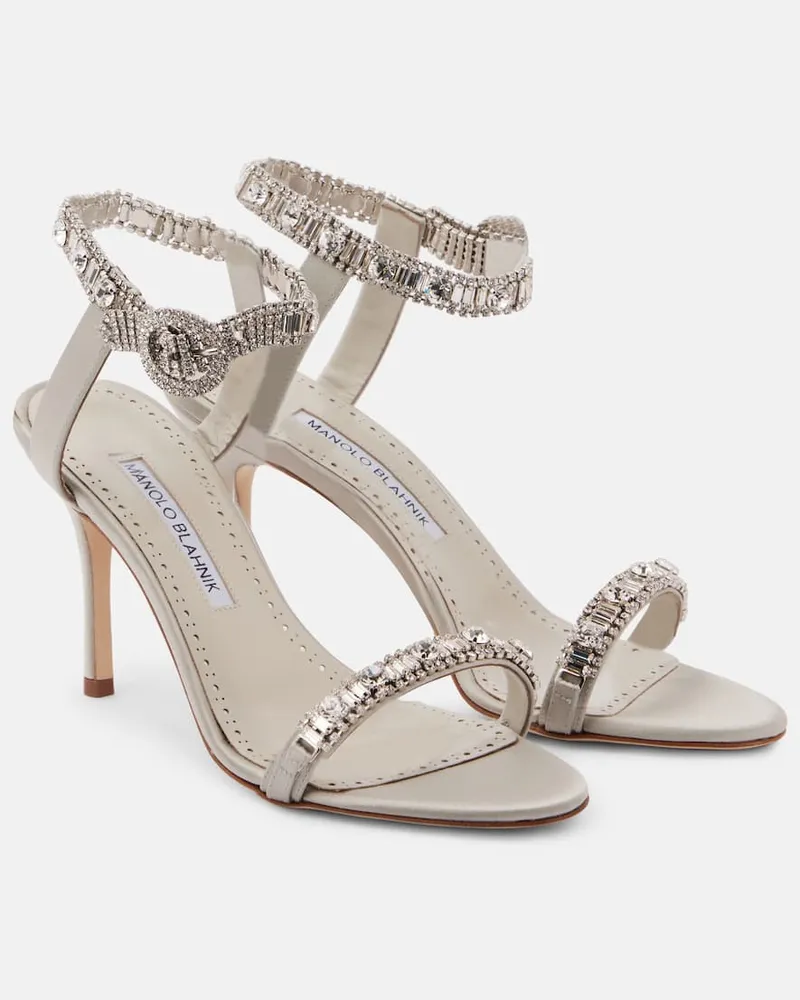 Manolo Blahnik Sandalen Asa 90 aus Satin mit Kristallen Weiß