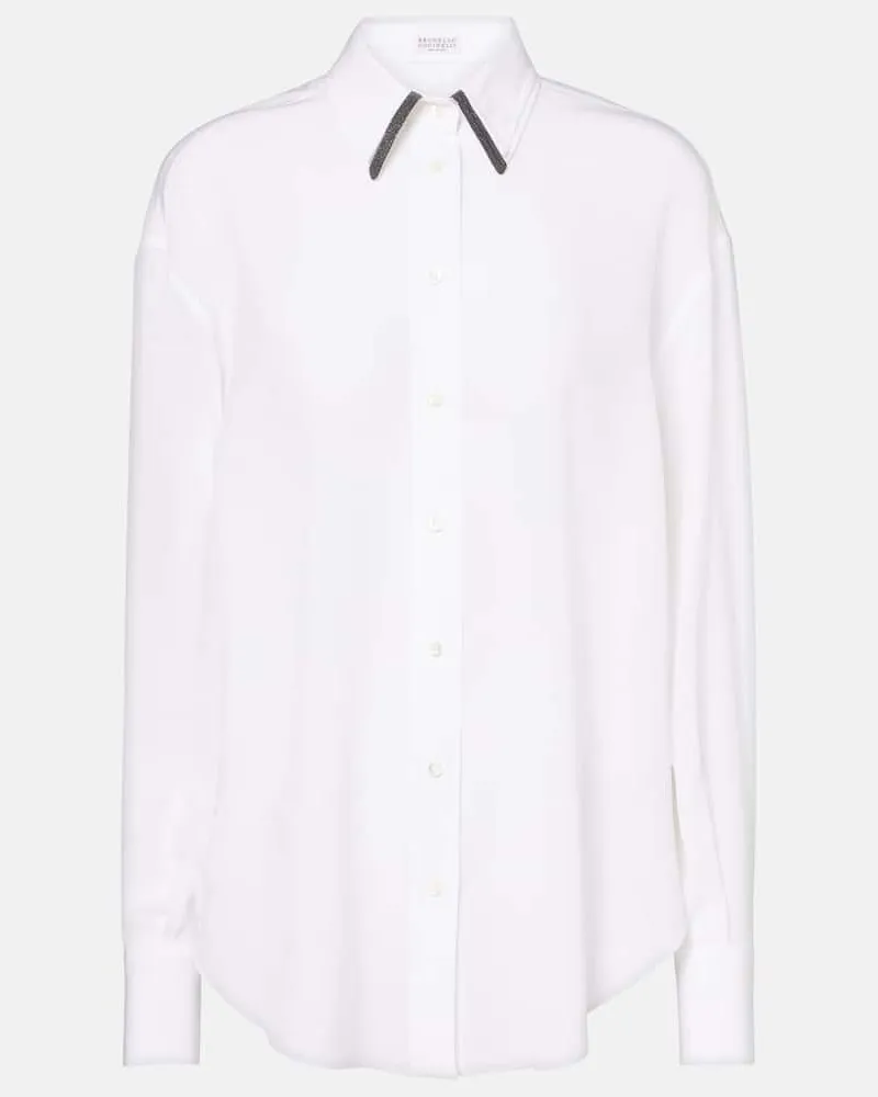 Brunello Cucinelli Hemd Monili aus Seidensatin Weiß