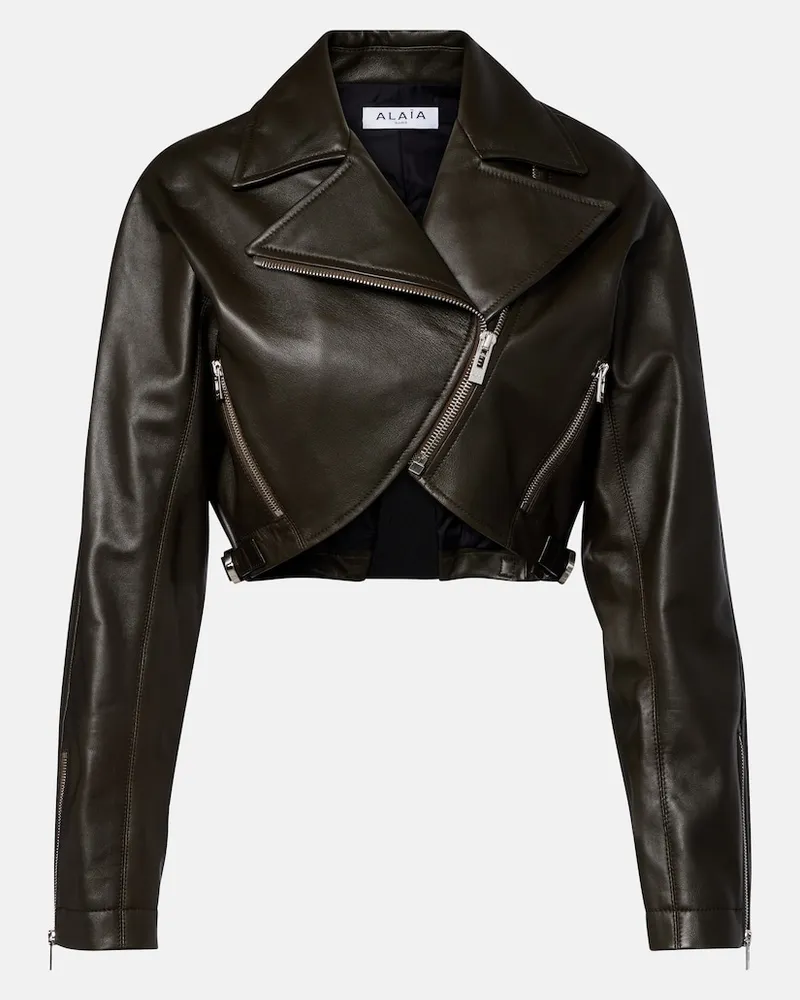Alaïa Alaïa Cropped-Bikerjacke aus Veloursleder Grün