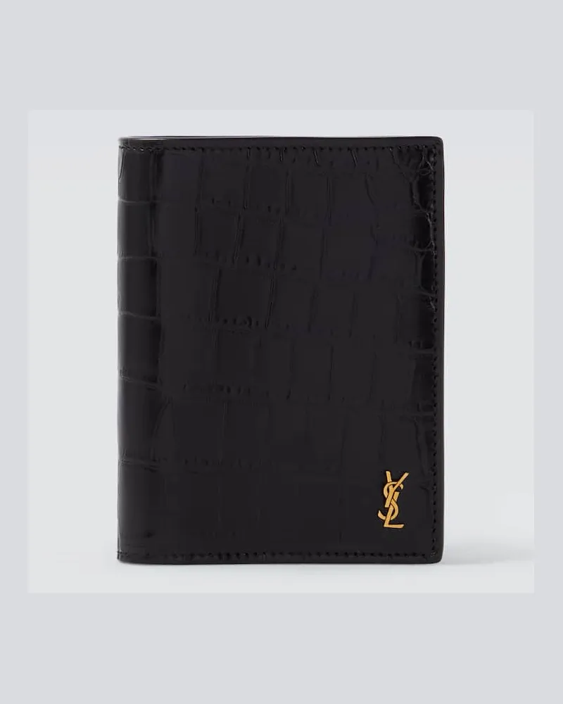 Saint Laurent Kartenetui Cassandre aus Leder Schwarz