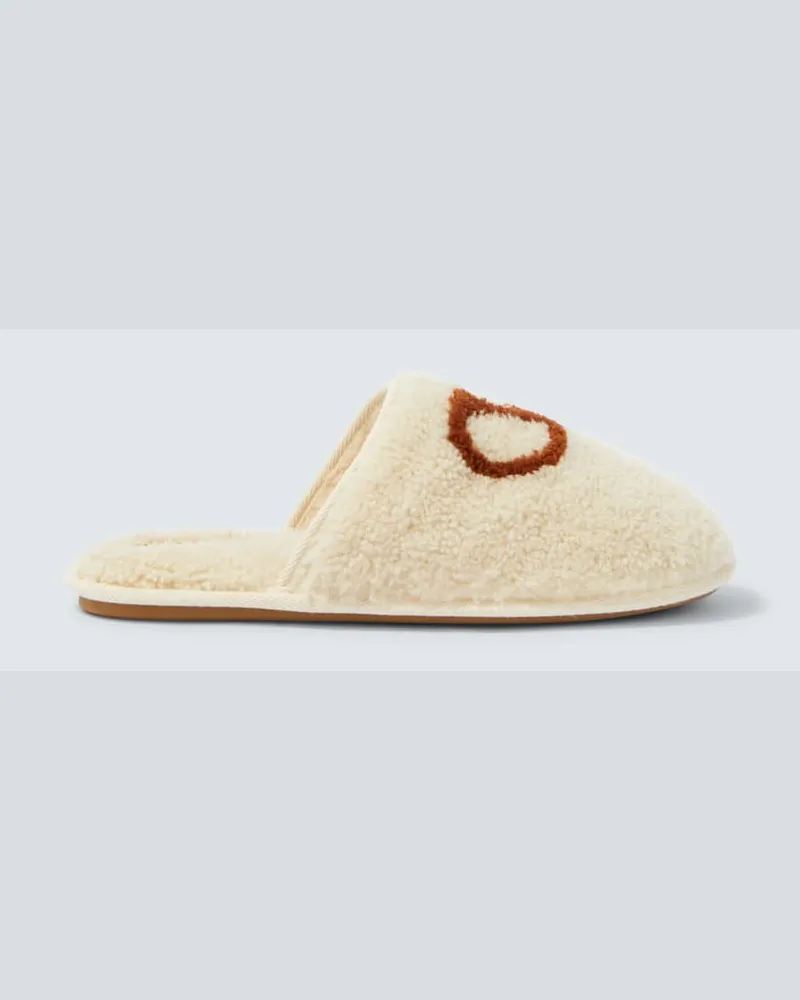 Valentino Garavani Slippers VLogo aus Shearling Beige