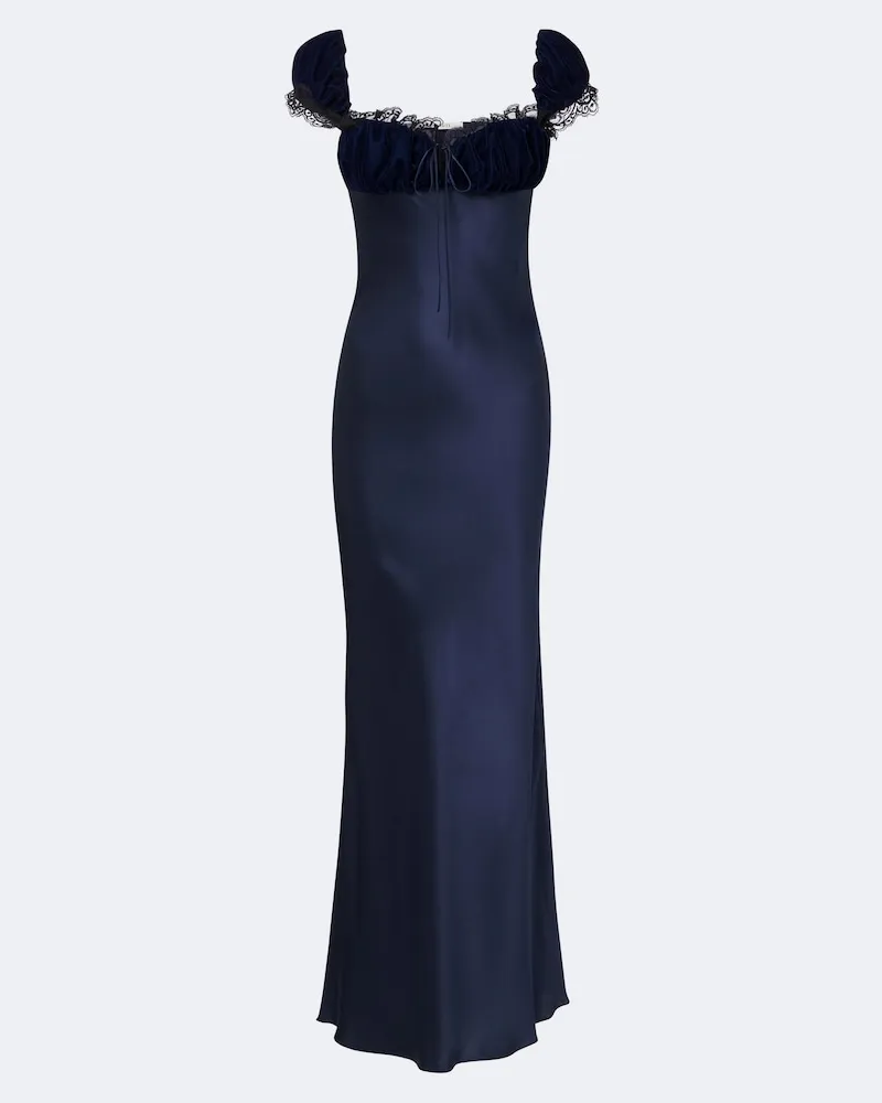 Rodarte Maxikleid aus Seidensatin mit Spitze Blau